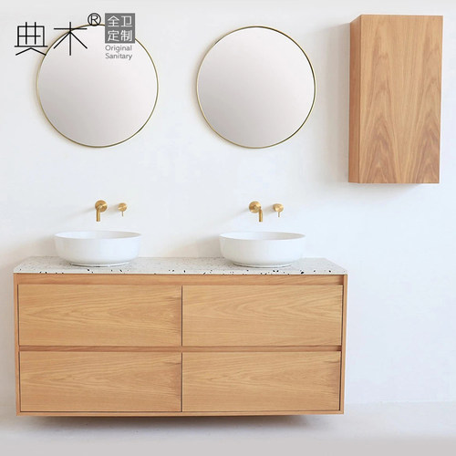 侘寂风洗手台中式复古浴室柜定做日式一体式洗漱台洗脸洗手盆定制