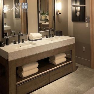 2025新款中古风浴室柜双盆一体盆侘寂复古卫浴柜洗漱台洗手台盆柜