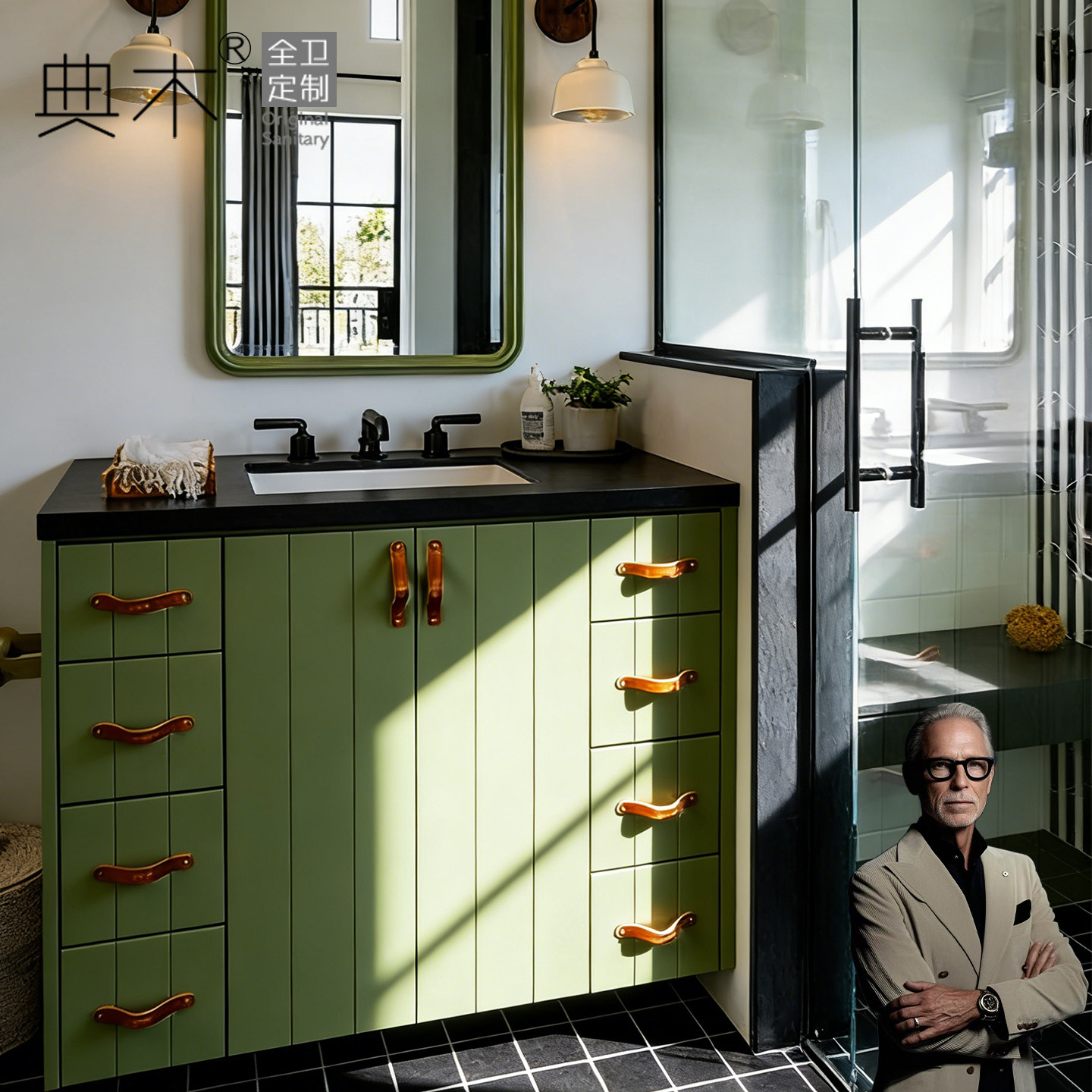 美式中古落地浴室柜一体盆陶瓷台盆小户型洗漱台高端轻奢2025新款