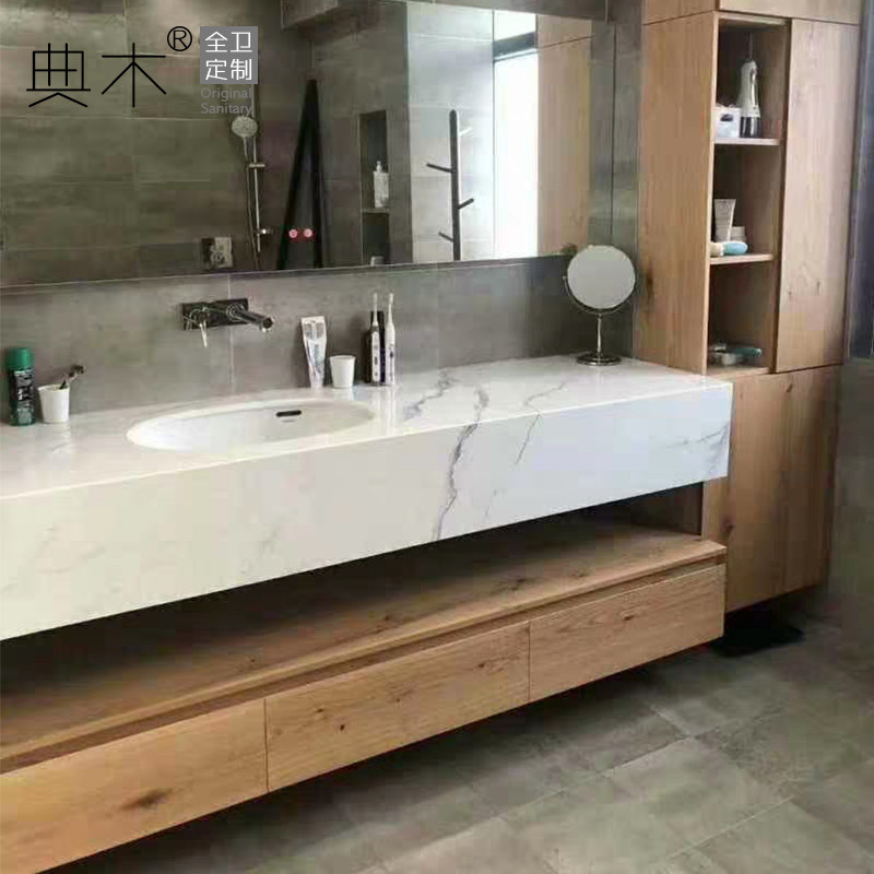 岩板一体盆浴室柜组合北欧洗手盆柜洗手盆柜轻奢卫生间洗漱台定制_虎窝淘