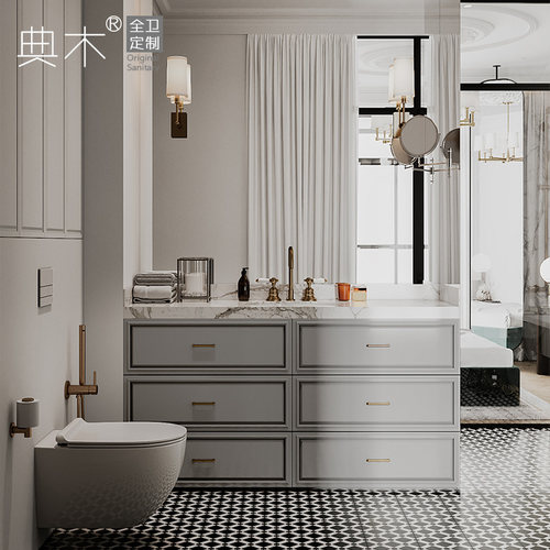 新款定制现代简约岩板实木浴室柜