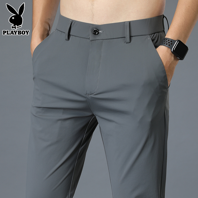 花花公子休闲裤男士2024年夏季新款商务小西裤直筒百搭长裤子男裤
