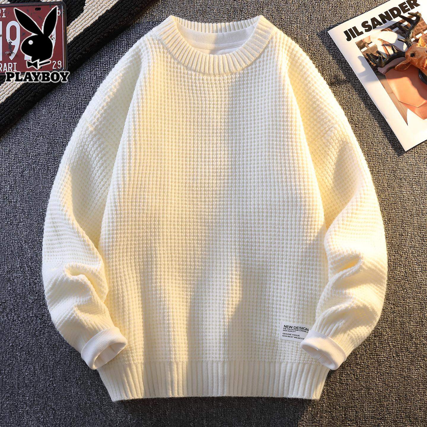 花花公子毛衣男款秋冬季新款毛线衣服潮流慵懒风圆领打底针织衫男