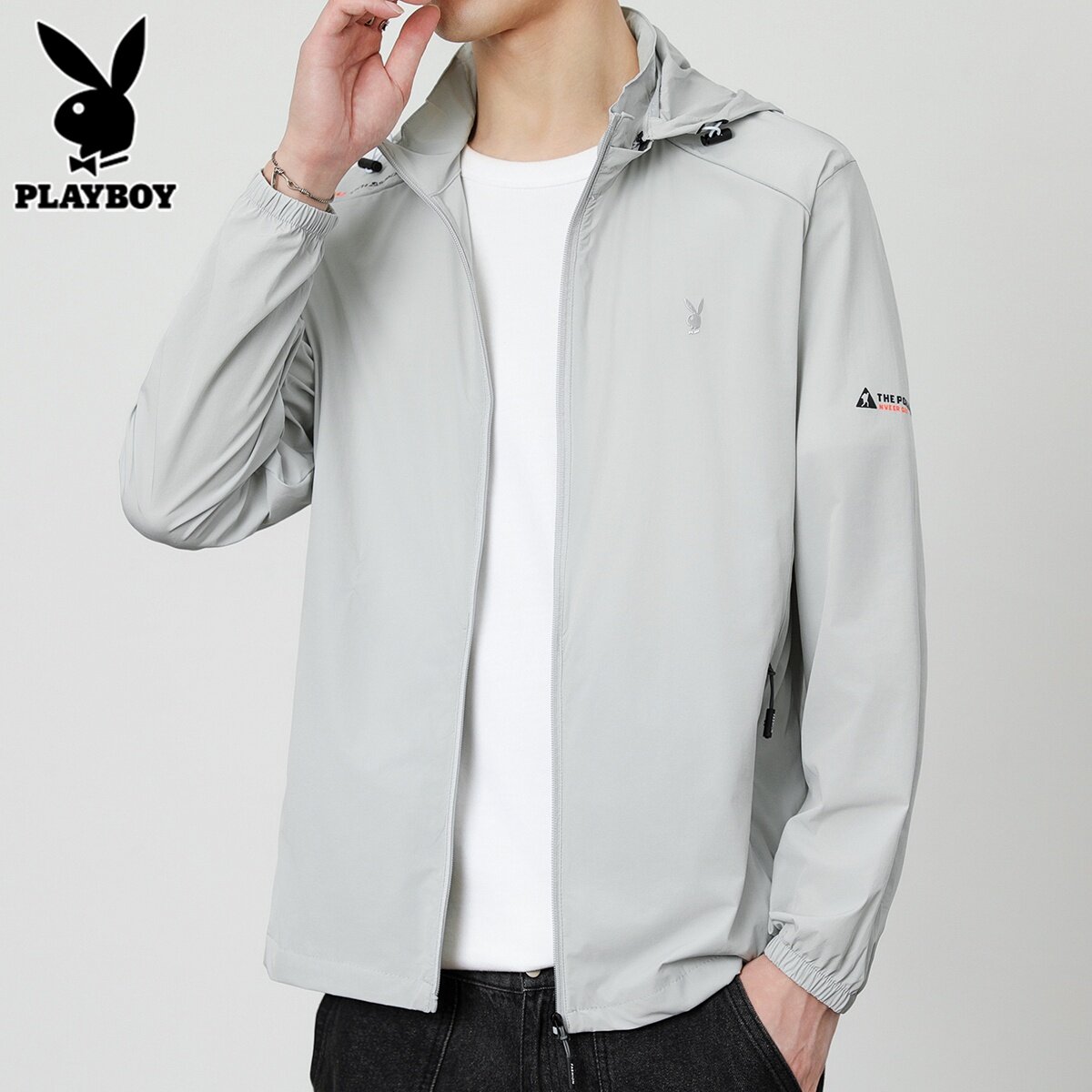 花花公子冰丝防晒衣男士夏季薄款连帽皮肤衣潮流户外套速干空调服