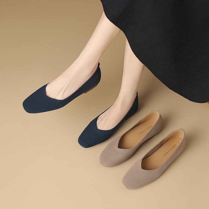 ZHR则则浅口单鞋女平底新款春学生舒适时尚软底平跟百搭奶奶鞋子