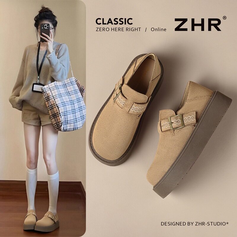 zhr4cm跟百搭厚底勃肯鞋女春秋新款舒适高颜值一脚蹬两穿半拖鞋子