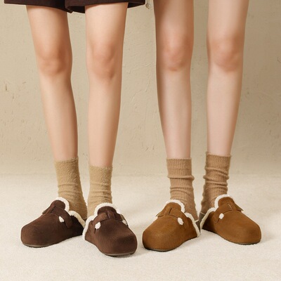 ZHR复古包头勃肯鞋女秋冬软底加绒保暖一脚蹬时尚百搭博肯拖鞋子