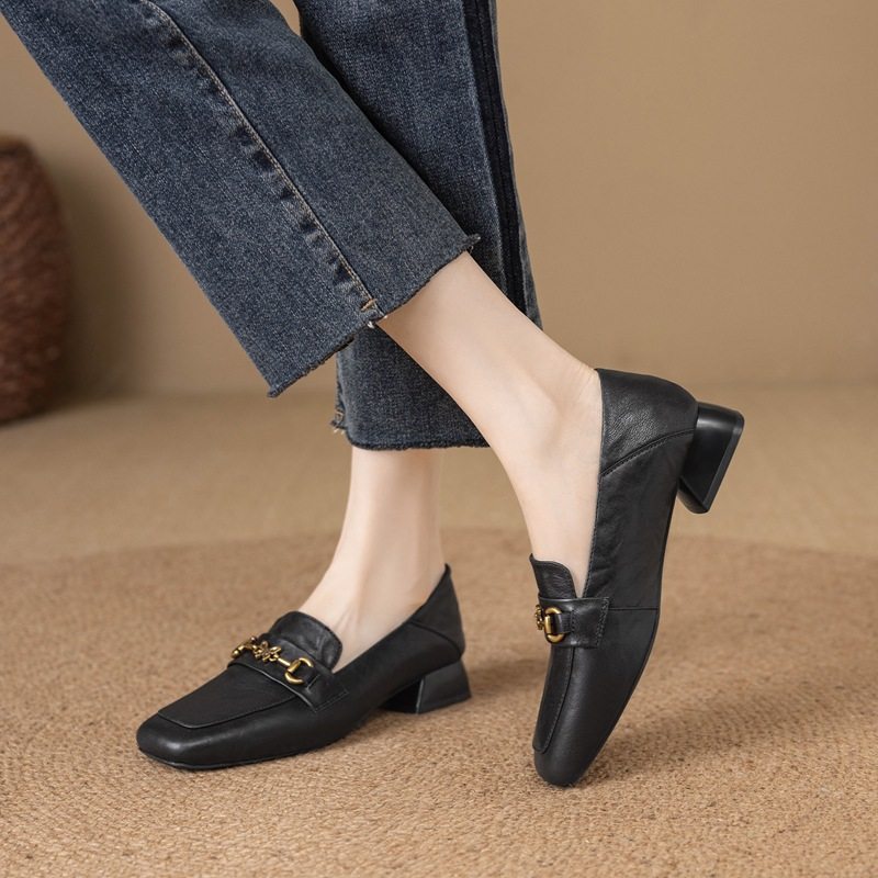 ZHR则则头层羊皮蝴蝶饰扣中口粗跟单鞋女新款气质时尚百搭小皮鞋,女鞋,乐福鞋（豆豆鞋）,淘宝优惠券,粉丝福利购,淘宝优惠卷