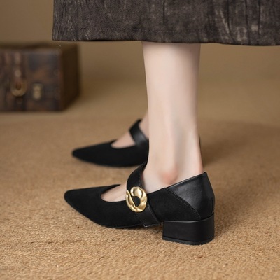 ZHR则则搭扣英伦单鞋女春秋新款时尚百搭轻便浅口粗跟玛丽珍鞋子