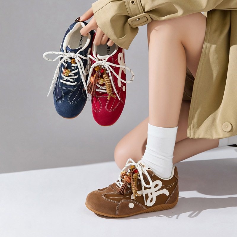 ZHR内增高4.5cm跟高德训鞋女厚底复古赛车鞋春季透气休闲运动鞋子