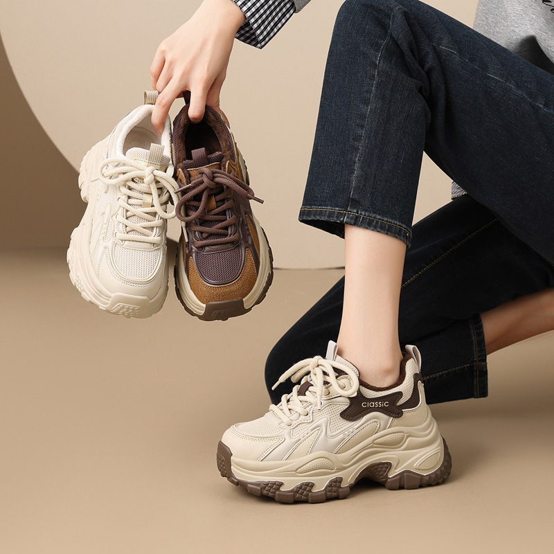 7.5cm版zhr内增高老爹鞋女秋冬新款加绒休闲鞋轻便运动百搭跑步鞋