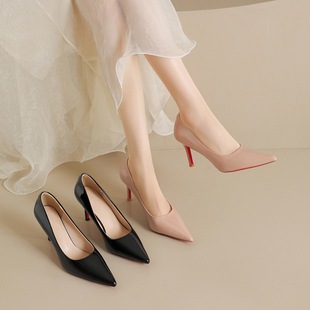 ZHR则则10cm超高跟细跟鞋女春新款职业百搭气质红底尖头高跟鞋子