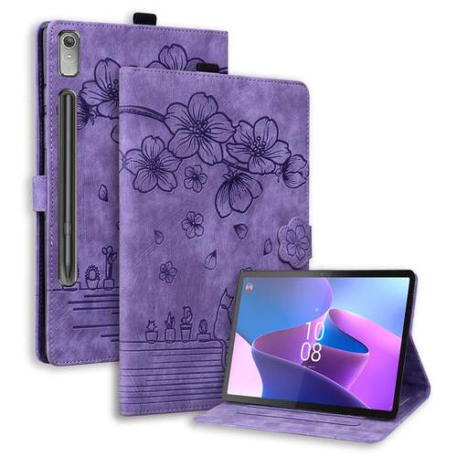 适用联想Tab P12平板皮套小新pad 11寸樱花猫压花插卡支架M11Plus
