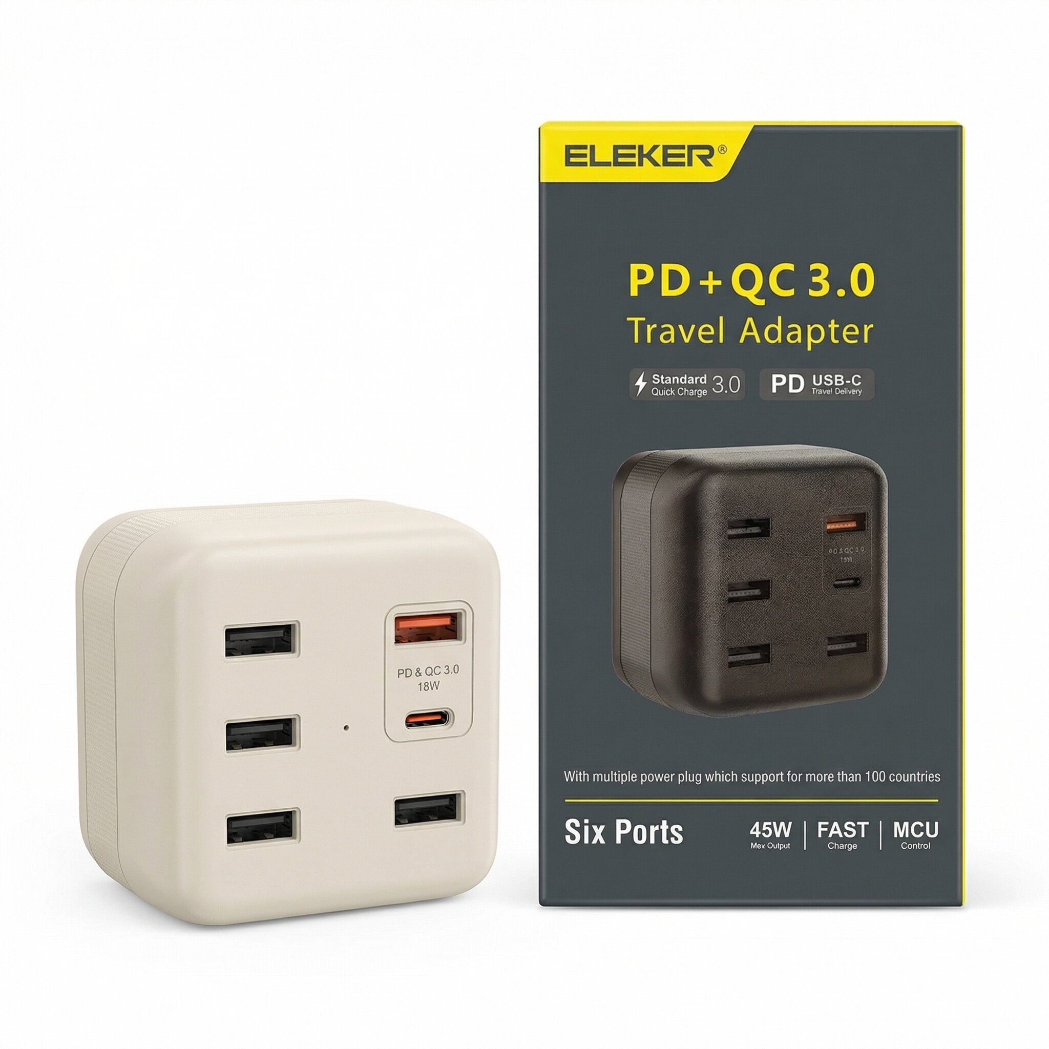 45W英规多口多孔美规欧规充电器5USB+PD接口充手机平板旅行充电器
