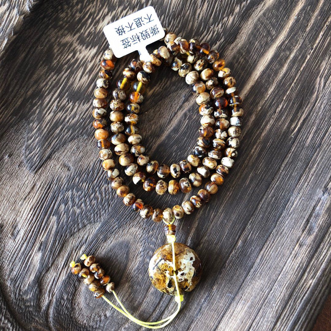16.43天然原矿6mm抚顺琥珀一级溶洞干白花珀蜡蜜蜡手串手链108