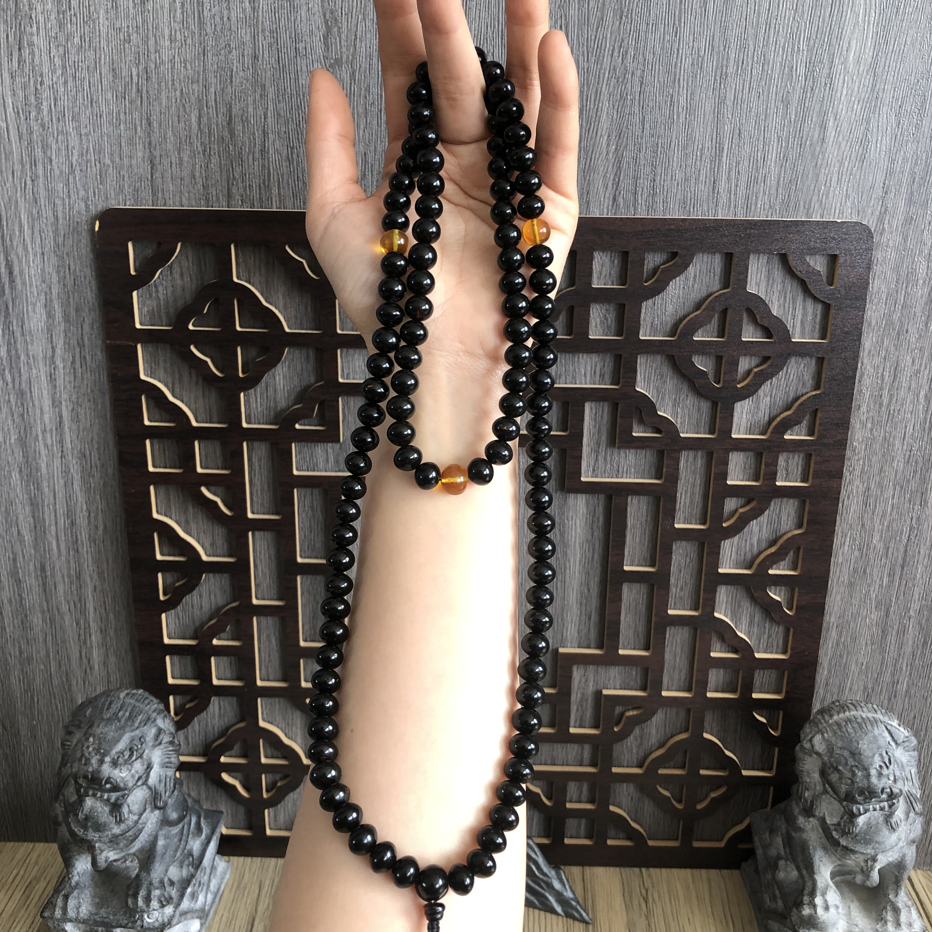 50.5带证书天然抚顺琥珀翳珀药珀9mm琥珀蜜蜡佛珠手链项链108正品