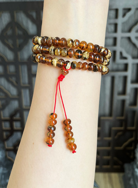 15.21天然原矿抚顺琥珀一级溶洞冰糖溶洞金瓷白花蜡花珀佛珠手链