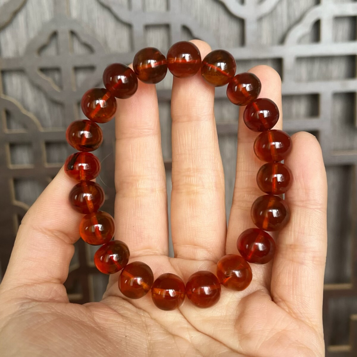 14.93天然无烤色收藏级11mm抚顺琥珀血珀手串手链母亲节礼盒装