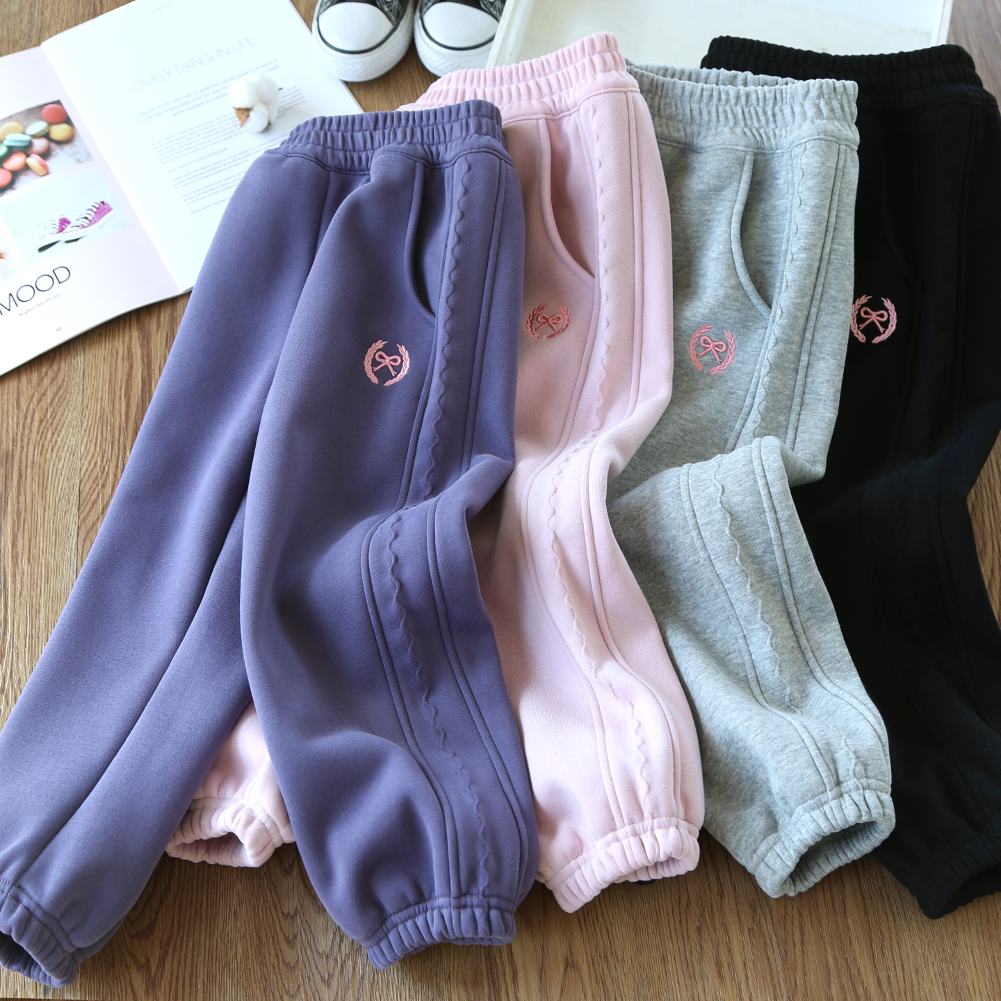 女童加厚一体绒休闲裤束口运动裤