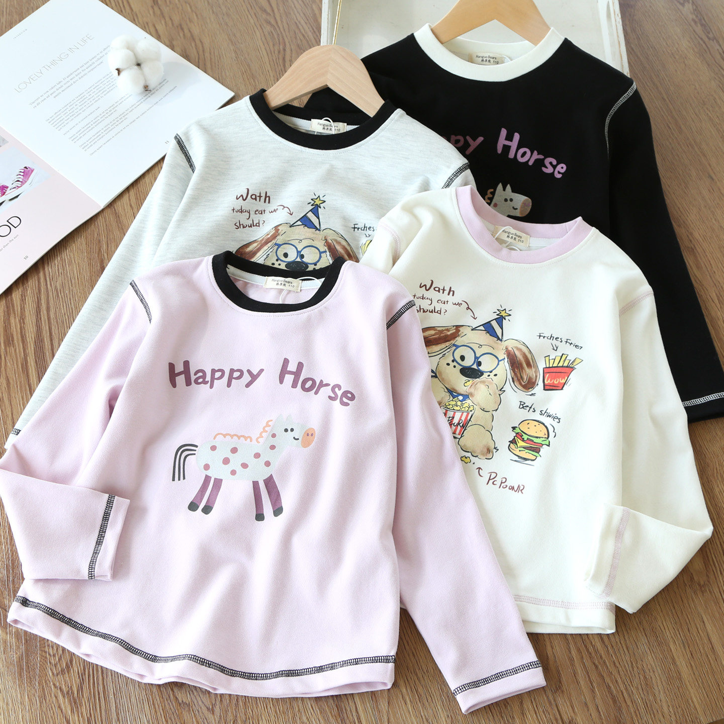 洋气童装女童长袖T恤2026新款春秋打底衫儿童可爱卡通圆领上衣