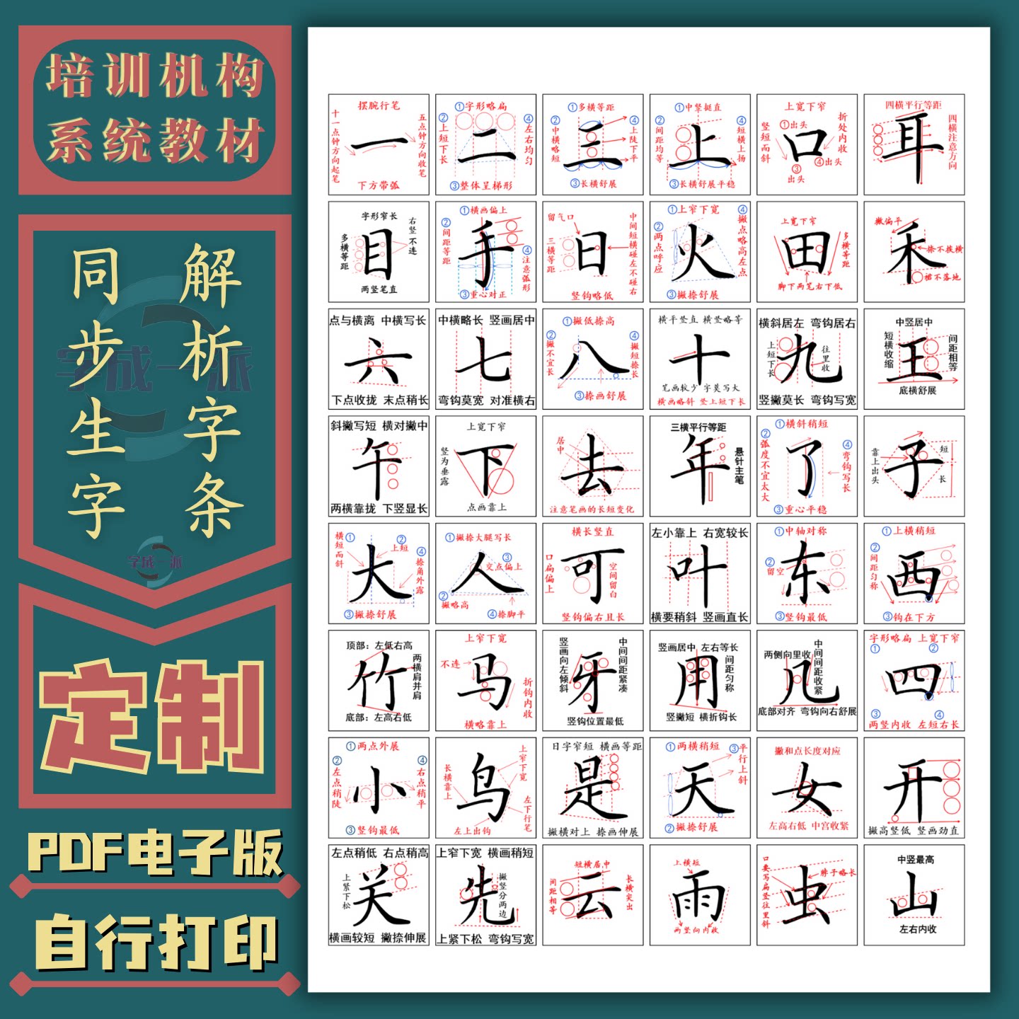 字卡详解小学一二三四五六年级生字表合集书法解析口诀人教部编版