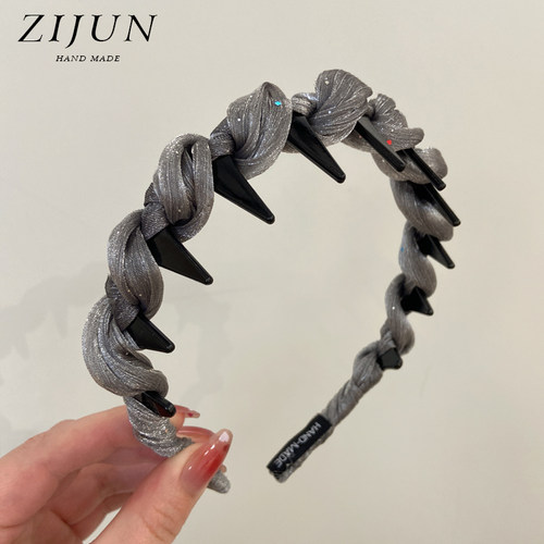 小香风珠光发箍网纱缠绕带齿