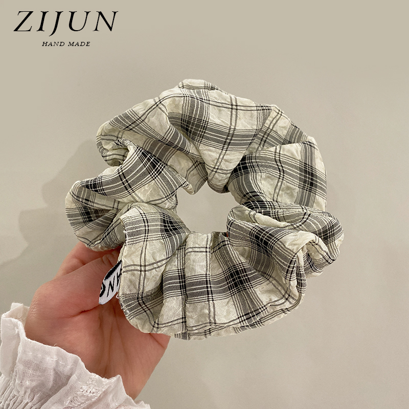 紫郡发圈布艺复古格纹大肠圈日韩