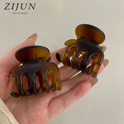 琥珀色磨砂马尾抓夹女半扎慵懒感