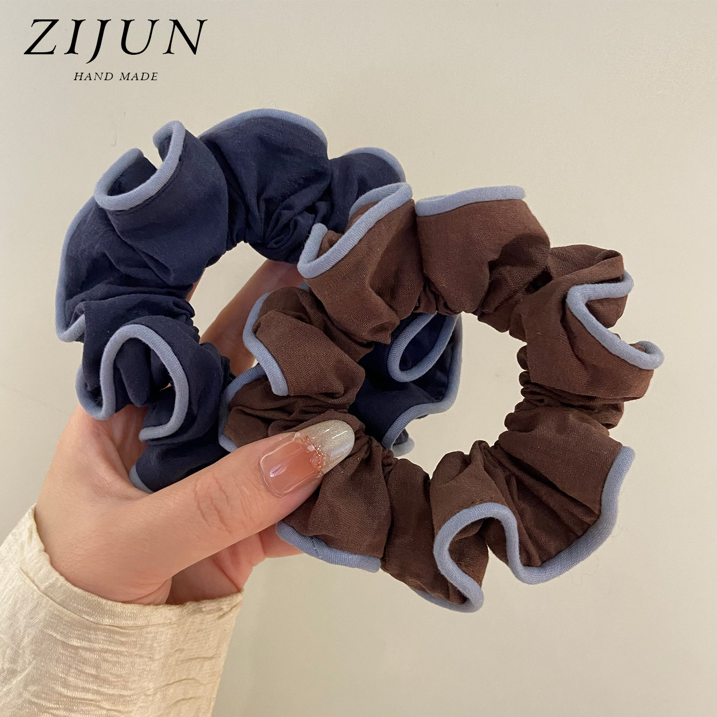 温柔蓝咖木耳花边小肠圈头绳女洋气丸子头皮筋发绳耐用高级感发圈,饰品/流行首饰/时尚饰品新,发饰,淘宝优惠券,粉丝福利购,淘宝优惠卷