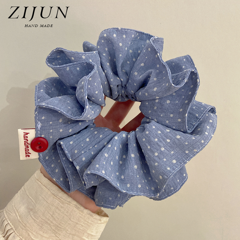 高级感牛仔蓝波点大肠发圈度假风