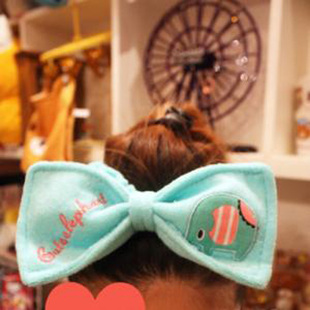 B洗脸美容发束发带大蝴蝶结超柔法兰绒化妆洗脸包头巾洗漱发箍