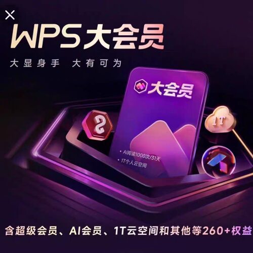WPS大会员AI生成PPT模版资源一年卡12个月wps【充自己号】