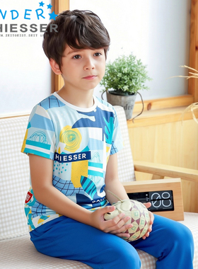 舒雅男童莫代尔家居服夏款COOLMAX凉感卡通短袖睡衣套装24310H
