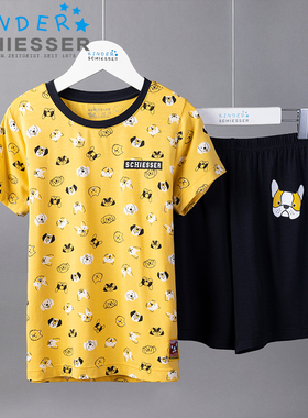 舒雅童装男童莫代尔家居服新款萌趣印花小中大童睡衣套装22529H