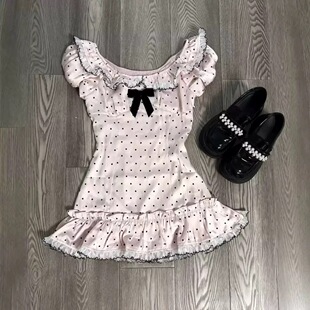 T恤上衣短裙套装 撞色波点收腰显瘦休闲短袖 女生 时尚 SUIT跨境新款