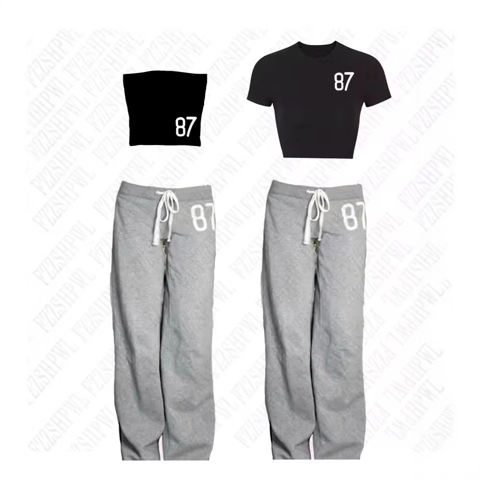 VEST PANTS美式宽松数字印花休闲松紧腰长裤 时尚潮流清新卫裤女