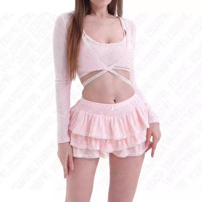 Bow skirt时尚粉色蛋糕少女短裙 可爱甜美辣妹蝴蝶结蕾丝半身裙子