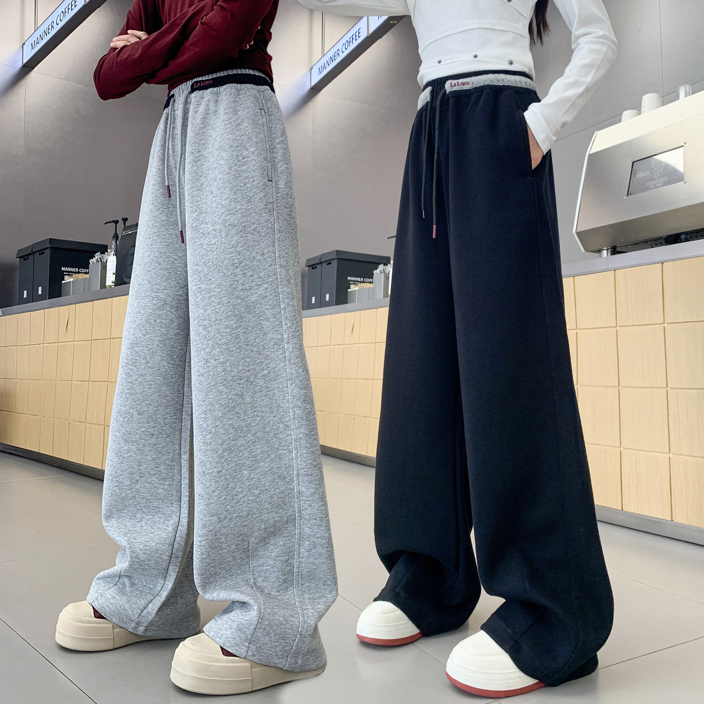 女童裤子春秋新款宽松季胖孩休闲直筒中大童长裤儿童运动卫裤灰色