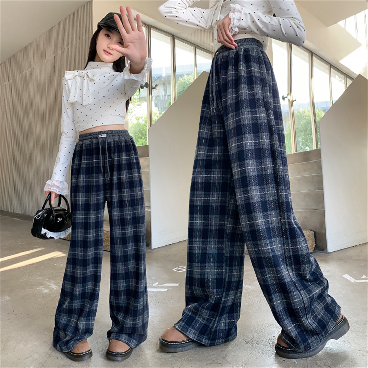 女童休闲长裤胖孩直筒格子秋季儿童裤子中大童阔腿2025春秋新款潮