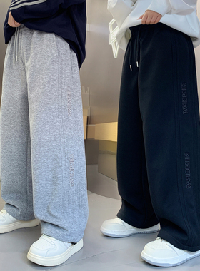 男童卫裤春秋新款季黑色灰色儿童运动中大童裤子孩直筒长裤薄休闲