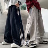 长裤 男童裤 直筒儿童工装 装 中大童黑色初中生薄阔腿胖孩 子春秋新款