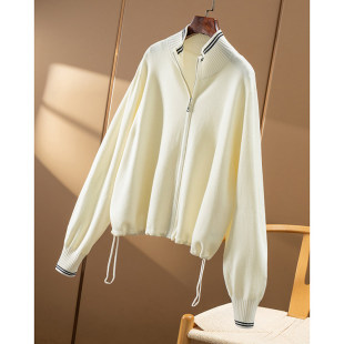 48支精纺绵羊毛撞色半高领毛衣开衫 春天家 女41E3 秒 ￥859