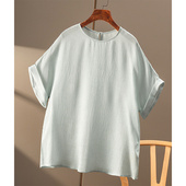 ￥489 春上7号48A1 衬衫 秒 泡泡绉炒色真丝圆领连裁袖