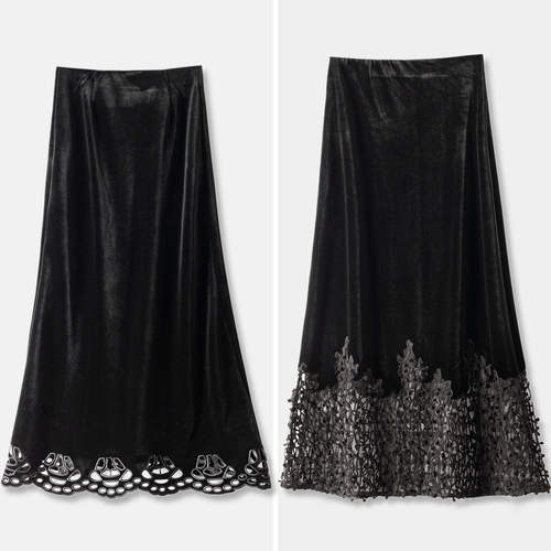 ￥239 秒！春天家 蕾丝镂空松紧腰微包臀丝绒半身裙女15K6