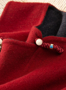 H春上7号 雅韵国风 新年红 双面异色羊毛羊绒毛呢马甲外套D女13G0