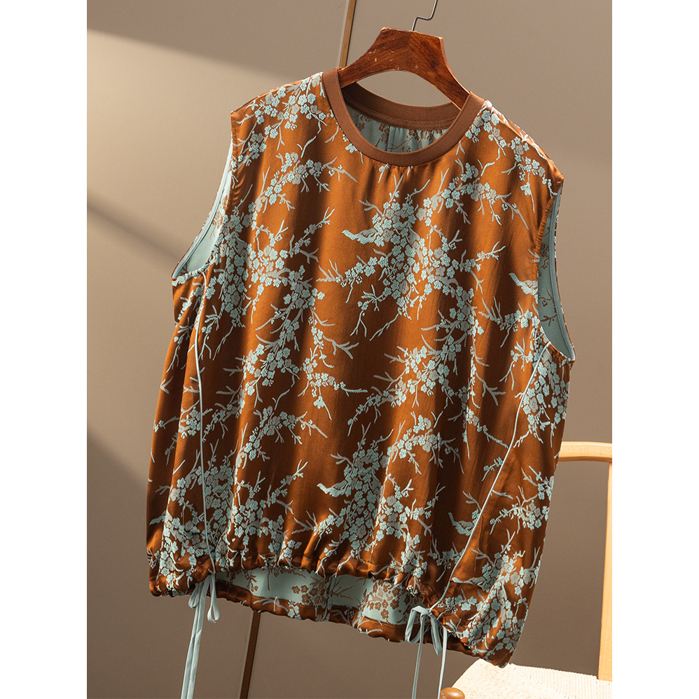 ￥469 秒！法柜提花含真丝圆领无袖背心衬衫春上7号女8W10