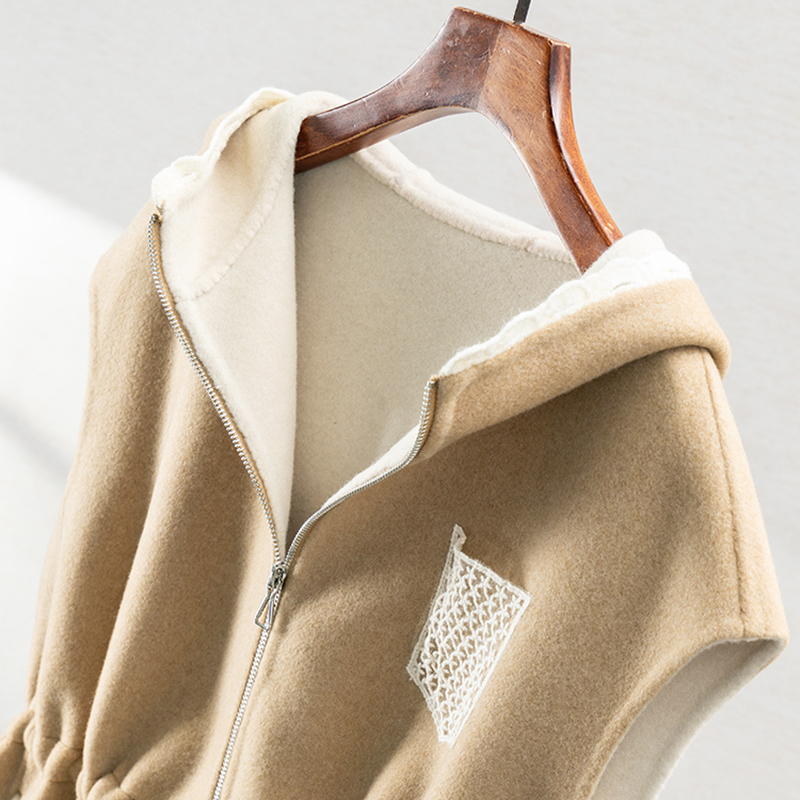 外贸D羊绒羊毛双面收腰连帽马甲