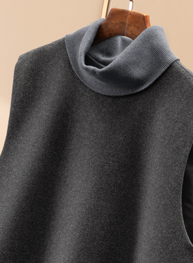 H春上7号 意D利高级叠穿 高领不紧绷无袖毛呢长背心马甲D女7Y86特