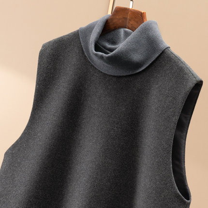 H春上7号 意D利高级叠穿 高领不紧绷无袖毛呢长背心马甲D女7Y86特