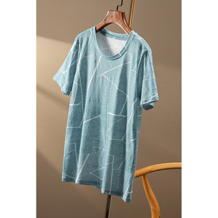 艺术线条印花100亚麻圆领短袖 法D尾货 T恤女58C4 春天家 ￥秒